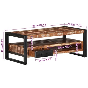 vidaXL Τραπεζάκι σαλονιού πολύχρωμο 90x50x36cm Ξύλο μασίφ αναγεννημένο 1 τεμ.