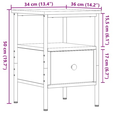 vidaXL Κομοδίνο Αρτισιανή Δρυς 34x36x50cm από Επεξεργασμένο Ξύλο 1 τεμ.