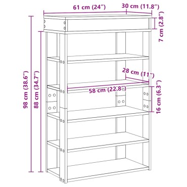 vidaXL Παπουτσοθήκη sonoma Δρυς 60x30x98cm Επεξεργασμένο Ξύλο