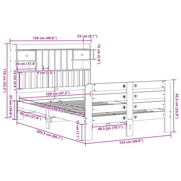 vidaXL Κρεβάτι Βιβλιοθήκη Χωρίς Στρώμα 120x200 εκ Μασίφ Ξύλο Πεύκου