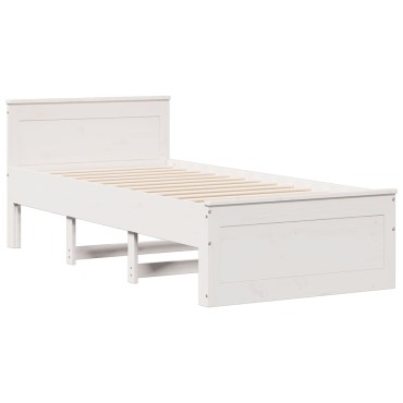 vidaXL Κρεβάτι Βιβλιοθήκη Χωρίς Στρώμα Λευκό 75x190 εκ Μασίφ Πεύκο