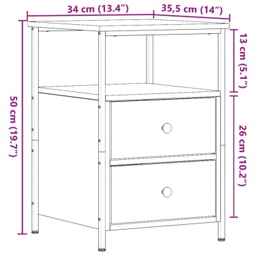 vidaXL Κομοδίνο τεχνίτης Δρυς 34x35,5x50cm από Επεξεργασμένο Ξύλο 1 τεμ.