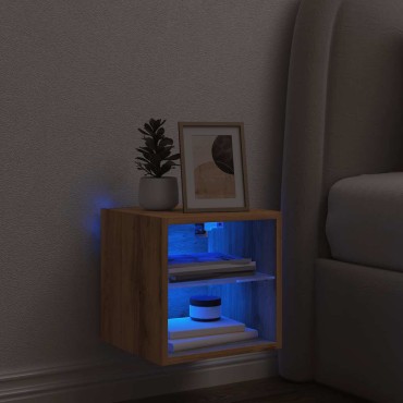 vidaXL Έπιπλο Τοίχου Τηλεόρασης με LED τεχνίτης Δρυς 30x28,5x30cm
