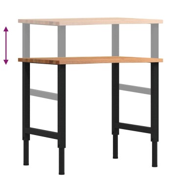 vidaXL Πάγκος Εργασίας Ανοιχτό Καφέ 80x60x(71,5-98) cm Μασίφ Ξύλο Δρυς
