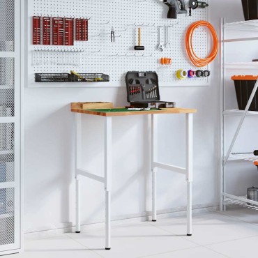 vidaXL Πάγκος Εργασίας Ανοιχτό Καφέ 80x60x(71,5-98) cm Μασίφ Ξύλο Δρυς