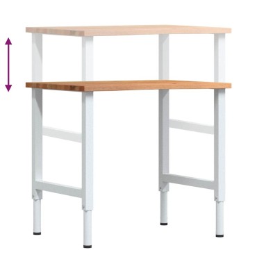 vidaXL Πάγκος Εργασίας Ανοιχτό Καφέ 80x60x(71,5-98) cm Μασίφ Ξύλο Δρυς