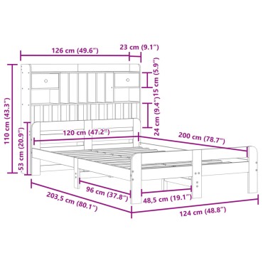 vidaXL Κρεβάτι Βιβλιοθήκη Χωρίς Στρώμα 120x200 εκ Μασίφ Ξύλο Πεύκου