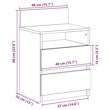 vidaXL Κομοδίνο με 2 συρτάρια Παλιό ξύλο 40x33x60cm 1 τεμ.