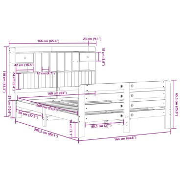 vidaXL Κρεβάτι Βιβλιοθήκη Χωρίς Στρώμα 160x200 εκ Μασίφ Ξύλο Πεύκου