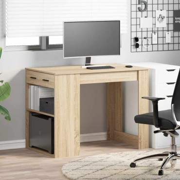 vidaXL Γραφείο με συρτάρι και ράφι Δρυς sonoma 102x62x77,5cm