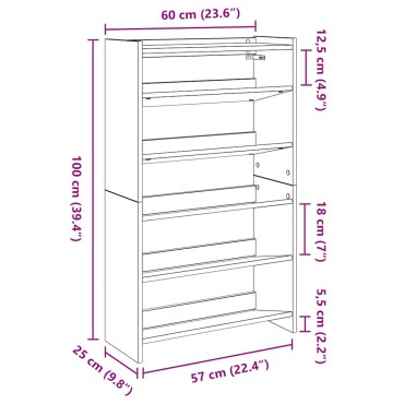 vidaXL Παπουτσοθήκη sonoma Δρυς 60x25x100cm Επεξεργασμένο Ξύλο