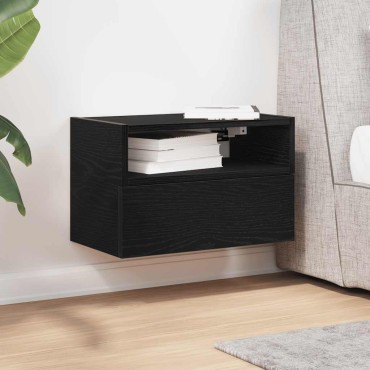 vidaXL Κομοδίνο Επιτοίχιο mαύρο 45x26x28,5cm 1 τεμ.
