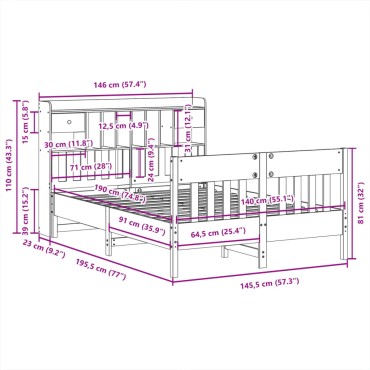 vidaXL Σκελετός Κρεβατιού Χωρίς Στρώμα Καφέ 140x190 Μασίφ Ξύλο Πεύκου
