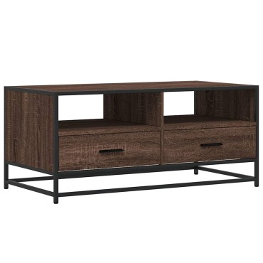 vidaXL Τραπεζάκι Σαλονιού Καφέ Δρυς 100x50x45cm Επ. Ξύλο/Μέταλλο 1 τεμ.