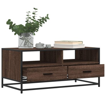 vidaXL Τραπεζάκι Σαλονιού Καφέ Δρυς 100x50x45cm Επ. Ξύλο/Μέταλλο 1 τεμ.