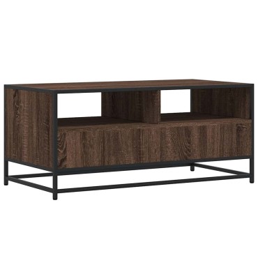 vidaXL Τραπεζάκι Σαλονιού Καφέ Δρυς 100x50x45cm Επ. Ξύλο/Μέταλλο 1 τεμ.