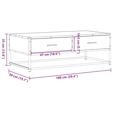 vidaXL Τραπεζάκι Σαλονιού Καφέ Δρυς 100x50x35cm Επεξ. Ξύλο/Μέταλλο 1 τεμ.