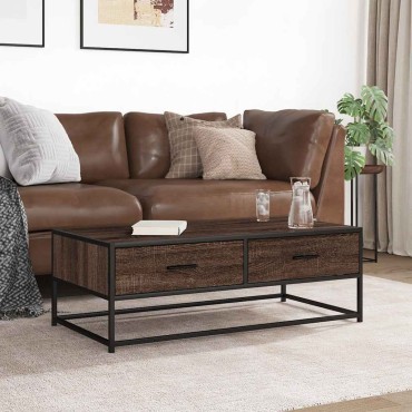 vidaXL Τραπεζάκι Σαλονιού Καφέ Δρυς 100x50x35cm Επεξ. Ξύλο/Μέταλλο 1 τεμ.