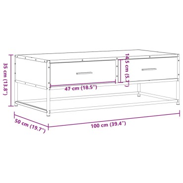 vidaXL Τραπεζάκι Σαλονιού Καπνιστή Δρυς 100x50x35cm Επ. Ξύλο/Μέταλλο 1 τεμ.