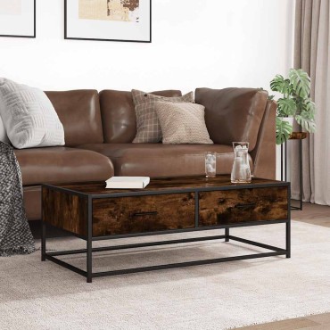 vidaXL Τραπεζάκι Σαλονιού Καπνιστή Δρυς 100x50x35cm Επ. Ξύλο/Μέταλλο 1 τεμ.
