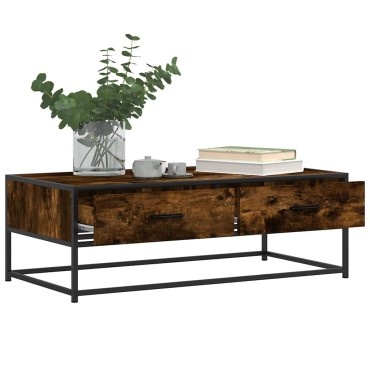 vidaXL Τραπεζάκι Σαλονιού Καπνιστή Δρυς 100x50x35cm Επ. Ξύλο/Μέταλλο 1 τεμ.