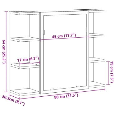 vidaXL Καθρέφτης Μπάνιου Γκρι Σκυροδέματος 80x20,5x64cm Μοριοσανίδα 1 τεμ.