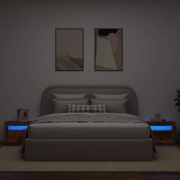 vidaXL Κομοδίνα με LED 2 τεμ. Παλιό ξύλο 60x35x40cm