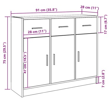 vidaXL Ντουλάπι Αρτισιανή Δρυς 91x28x75cm από Επεξεργασμένο Ξύλο 1 τεμ.