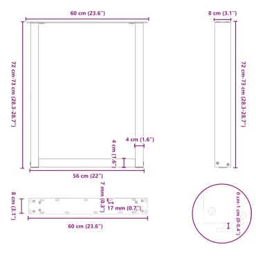 vidaXL Πόδια τραπεζαρίας σχήμα U 2 τεμ. Μαύρο 60x(72-73)cm Χάλυβας