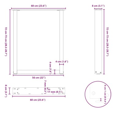 vidaXL Πόδια τραπεζαρίας σε σχήμα U 2 τεμ. Ανθρακί 60x(72-73)cm