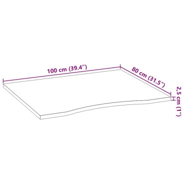 vidaXL Επιφάνεια Τραπεζιού Ορθογώνιος 100x80x2,5cm Μασίφ Ξύλο Δρυός 1 τεμ.