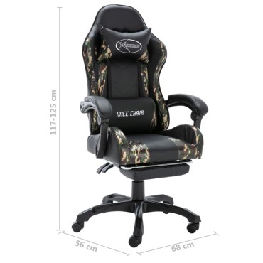 vidaXL Καρέκλα Racing με Υποπόδιο Μαύρο/Παραλλαγή από Συνθετικό Δέρμα 68x56x(117-125)cm 1 τεμ.