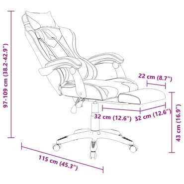 vidaXL Καρέκλα Racing με Υποπόδιο Μαύρο/Παραλλαγή από Συνθετικό Δέρμα 63x64x(114-126)cm 1 τεμ.