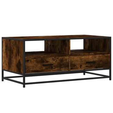 vidaXL Τραπεζάκι Σαλονιού Καπνιστή Δρυς 100x50x45cm Επ. Ξύλο/Μέταλλο 1 τεμ.