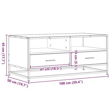 vidaXL Τραπεζάκι Σαλονιού Καπνιστή Δρυς 100x50x45cm Επ. Ξύλο/Μέταλλο 1 τεμ.
