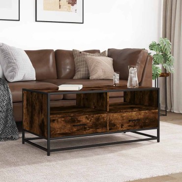 vidaXL Τραπεζάκι Σαλονιού Καπνιστή Δρυς 100x50x45cm Επ. Ξύλο/Μέταλλο 1 τεμ.