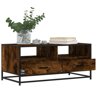 vidaXL Τραπεζάκι Σαλονιού Καπνιστή Δρυς 100x50x45cm Επ. Ξύλο/Μέταλλο 1 τεμ.