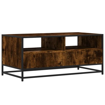 vidaXL Τραπεζάκι Σαλονιού Καπνιστή Δρυς 100x50x45cm Επ. Ξύλο/Μέταλλο 1 τεμ.