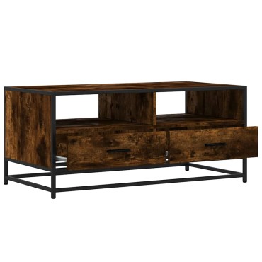 vidaXL Τραπεζάκι Σαλονιού Καπνιστή Δρυς 100x50x45cm Επ. Ξύλο/Μέταλλο 1 τεμ.