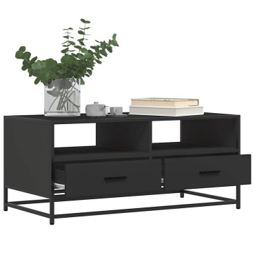 vidaXL Τραπεζάκι Σαλονιού Μαύρο 100x50x45cm Επεξ. Ξύλο & Μέταλλο 1 τεμ.