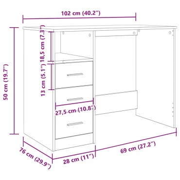 vidaXL Γραφείο Όψη Παλαιού Ξύλου 102x76x50cm από Επεξεργασμένο Ξύλο 1 τεμ.