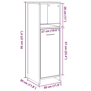 vidaXL Στήλη Μπάνιου Γκρι Σκυροδέματος 30x30x95cm Επεξεργασμένο Ξύλο 1 τεμ.