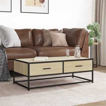 vidaXL Τραπεζάκι Σαλονιού Sonoma Δρυς 100x50x35cm Επεξ. Ξύλο + Μέταλλο 1 τεμ.
