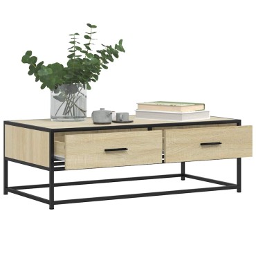 vidaXL Τραπεζάκι Σαλονιού Sonoma Δρυς 100x50x35cm Επεξ. Ξύλο + Μέταλλο 1 τεμ.
