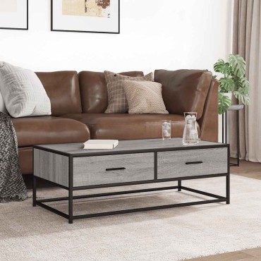 vidaXL Τραπεζάκι Σαλονιού Γκρι Sonoma 100x50x35cm Επεξ. Ξύλο/Μέταλλο 1 τεμ.