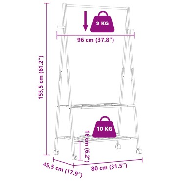 vidaXL Ράφι ρούχων με ράφια και ρόδες 96x45,5x155,5 cm Μπαμπού