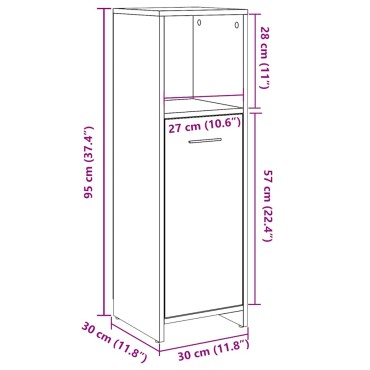 vidaXL Ντουλάπι Μπάνιου Τεχνίτης Δρυς 30x30x95cm Επεξεργασμένο Ξύλο