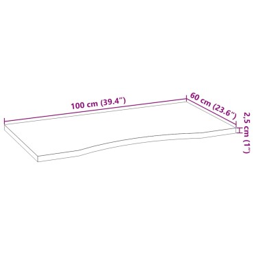 vidaXL Επιφάνεια Τραπεζιού Ορθογώνιος 100x60x2,5cm Μασίφ Ξύλο Δρυός 1 τεμ.