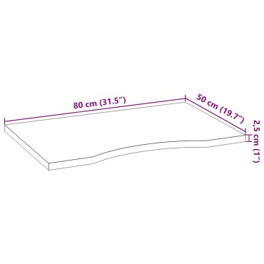 vidaXL Επιφάνεια Τραπεζιού Ορθογώνιος 80x50x2,5cm Μασίφ Ξύλο Δρυός 1 τεμ.