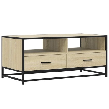 vidaXL Τραπεζάκι Σαλονιού Sonoma Δρυς 100x50x45cm Επεξ. Ξύλο + Μέταλλο 1 τεμ.